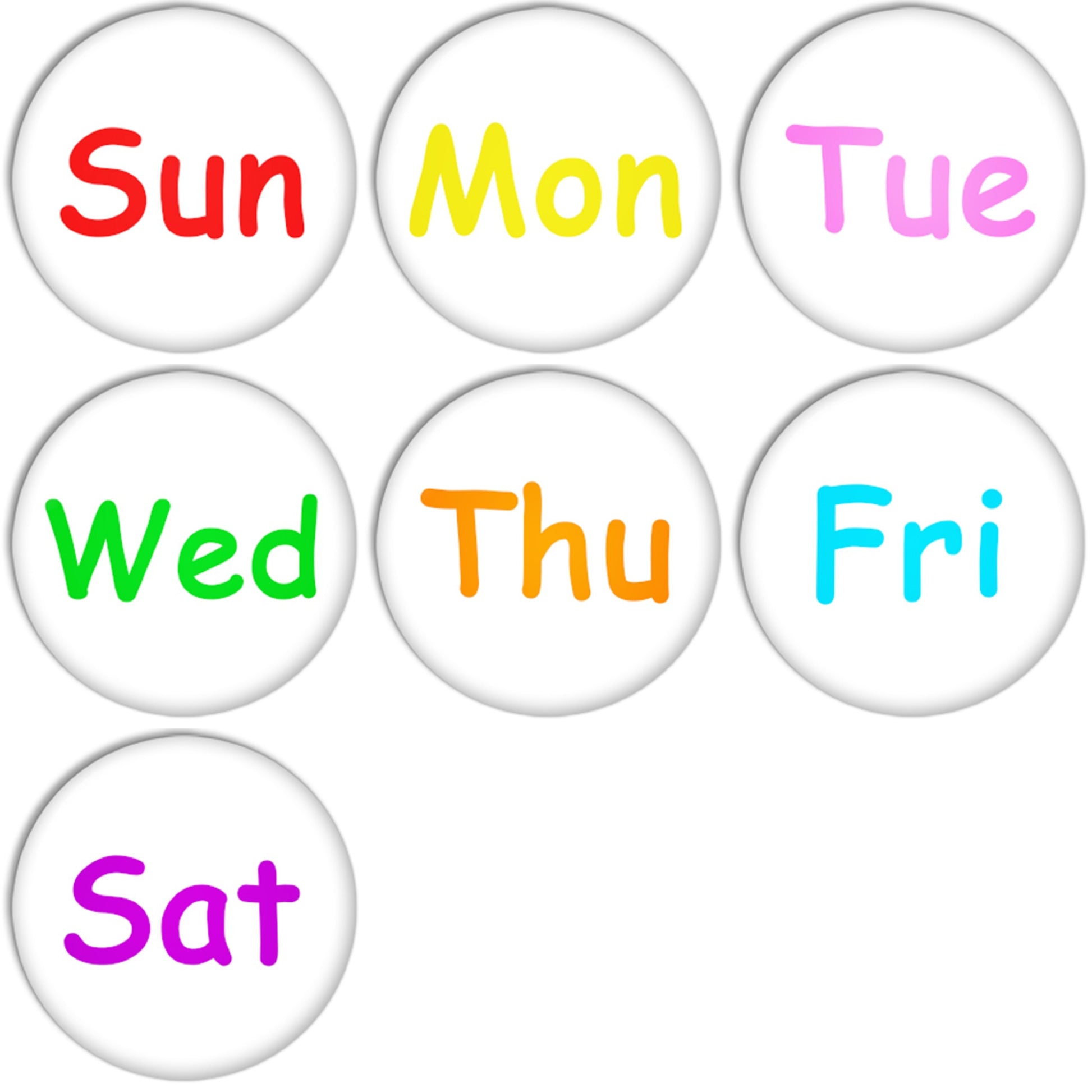 Day Short Alphabet Pinback Buttons Badges Pin 1 Inch (25mm) Set of 7 New Default Title