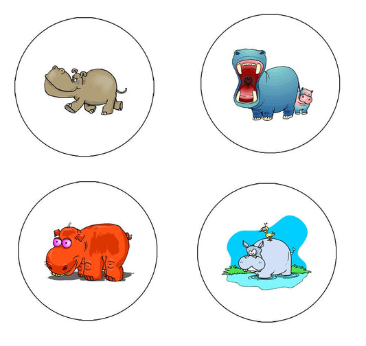 Colorful Hippos Pinback Button Birthday Celebration Party 4 Pcs