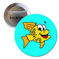 Fish pinback button badge in teal with cartoon fish and metal pin