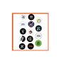 Set of 14 punk pinback buttons, circular designs in black and bright colors