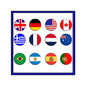 Set of 12 flag pinback buttons with circular country flag designs