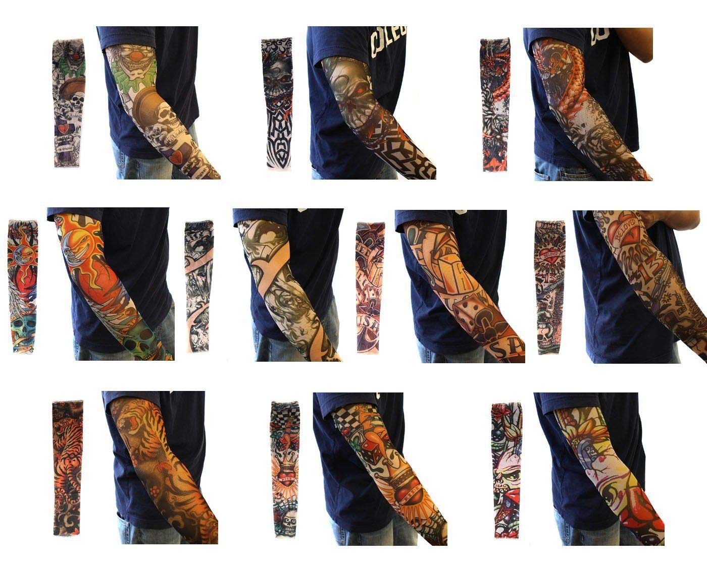 1 Dozen Mixed Styles Fake Temporary Tattoo Sleeve Arm Stocking Halloween