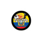 Ecuador 2022 football pinback button with colorful crest, soccer ball, black border