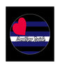 Round leather pride flag pin with red heart and blue stripe design, 3-inch