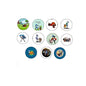 Set of 8 circular pinback buttons with Regular Show characters, 1.25-inch badges