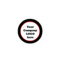 2.25-inch pinback button, black rim, red ring, white logo text