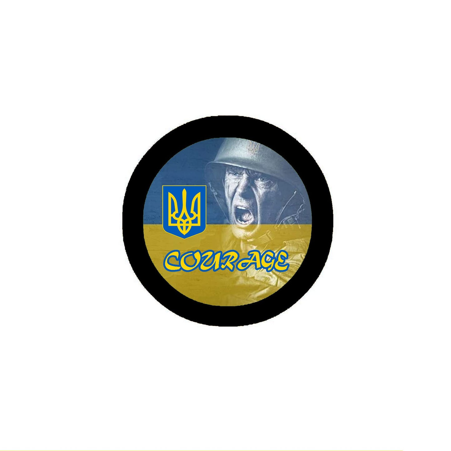 Courage Ukrainian Flag Ukraine with Coat of Arms 2.25" Pinback for Jackets, Backpack, hats