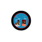 Round acrylic keychain, black border, showing Michael Jackson front and back artwork