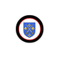 3-inch circular coat of arms magnet with blue shield and gold symbols on black ring