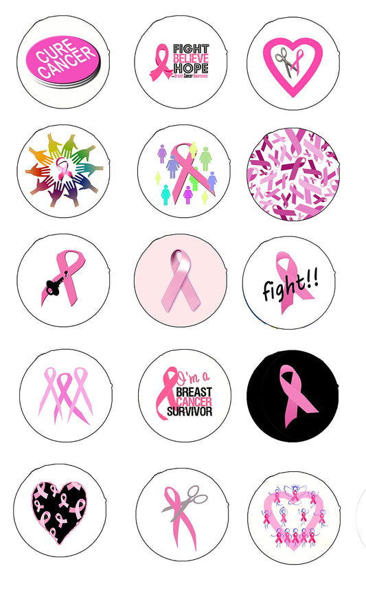 15 Pcs Cancer Pink Ribbons Symbols Awareness Support Pinback Button Brooch 1.25"