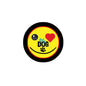 Yellow pinback button with My Dog text and dog face with red heart