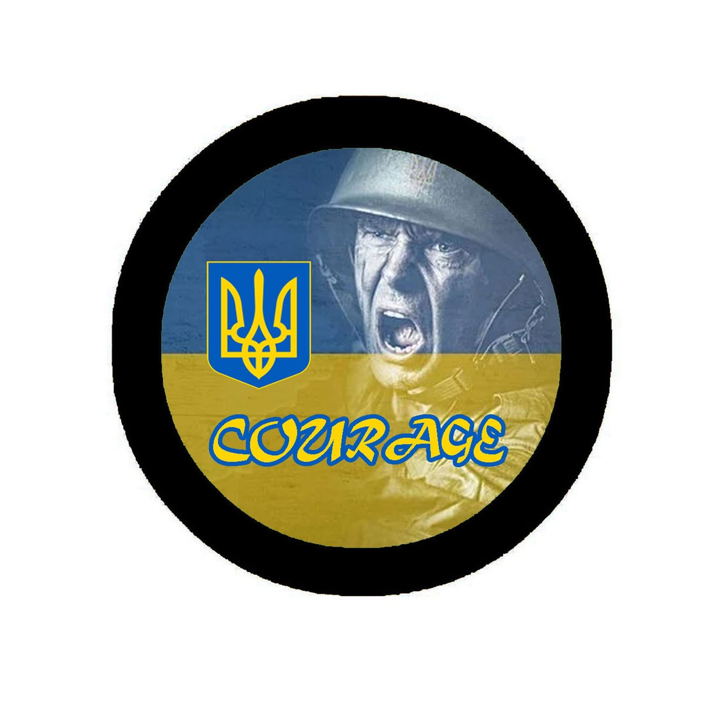 Courage Ukrainian Flag Ukraine with Coat of Arms 2.25" Pinback for Jackets, Backpack, hats