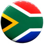 South Africa flag pinback button, round design with green, yellow, black, and blue stripes