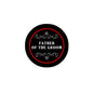 2.25-inch black pinback button, red ring, "Father of the Groom" text
