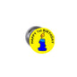 1st birthday pinback button, yellow circle with blue “Happy 1st Birthday” text and candle