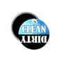 Round 2.25-inch dishwasher magnet with blue flower accent and bold “CLEAN” text