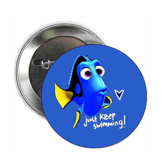 Motivational Keep Swimming 2.25-inch Pinback Button Pin Brooch for Jackets, Backpacks, Hats, 2 Pcs Set