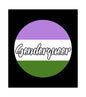 Genderqueer pride round fridge magnet with purple, white, and green flag and cursive text
