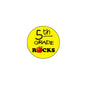 Yellow round pinback button badge with “5th Grade Rocks” text and a red rock icon