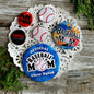 Baseball button pins, round enamel-style badges with baseball graphics and team text