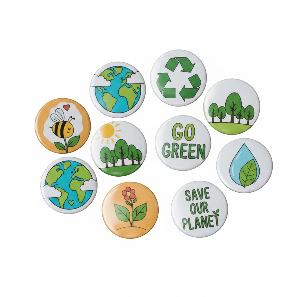 Earth Day Green Campaigns Pinback 1.25-inch 10 Pcs