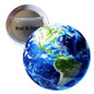 Round pinback button with colorful blue Earth globe artwork and silver metal backing