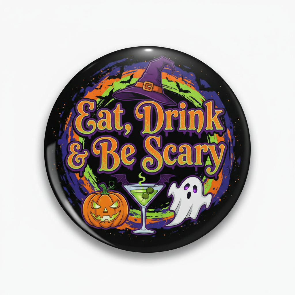 Eat drink and be scary Halloween Pinback 2.25-inch