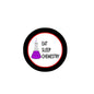 2.25-inch pinback button with black rim, red border, white center and purple chemistry flask