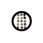 12-pack pinback buttons set, round pins in black circular holder