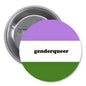Genderqueer pride pinback button with purple, white, green stripes and 'genderqueer' text