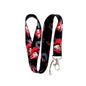 Cartoon lanyard keychain holder, black with red character print and metal clip