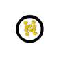 1.25-inch round smiley face pin, yellow with black border
