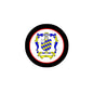 3-inch circular family crest coat of arms magnet with black border and blue shield