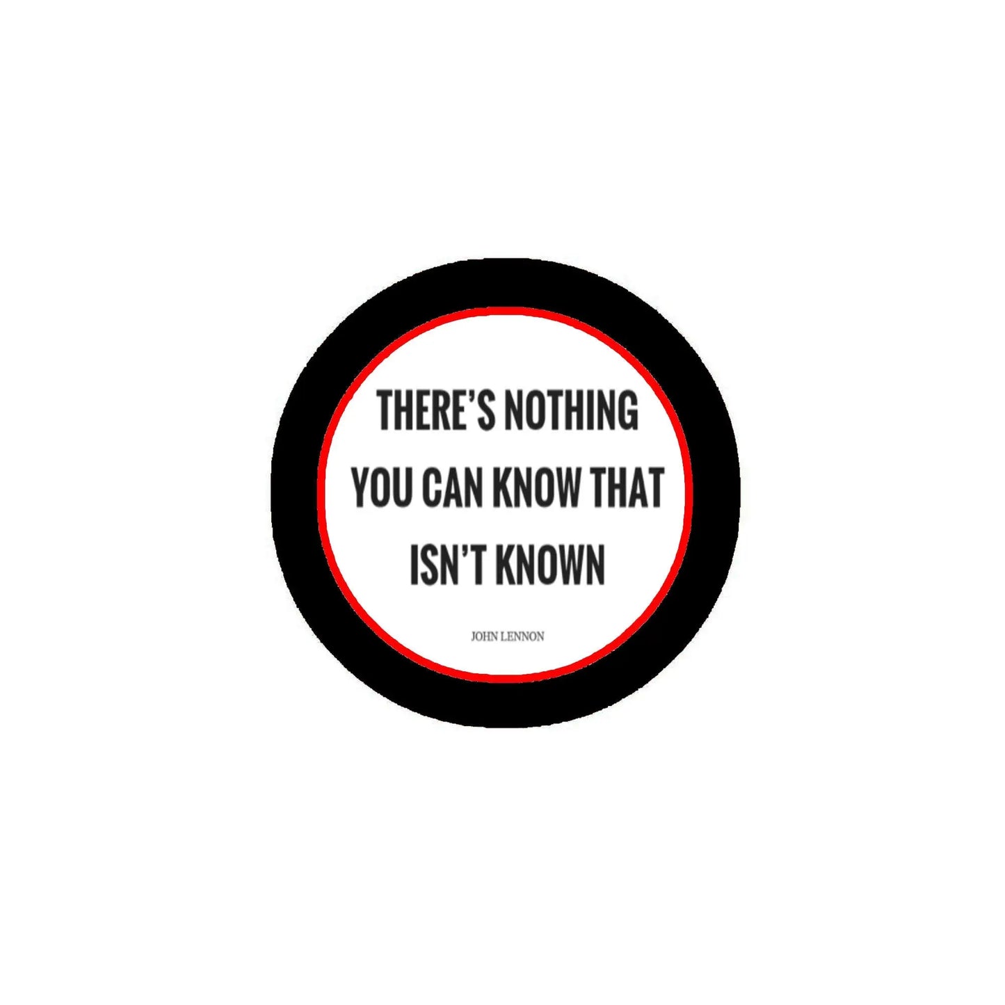 2.25-inch pinback button, round black with red center and white quote text, John Lennon