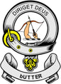 Butter family crest coat arms magnet with circular emblem and yellow flame detailing, 3-inch