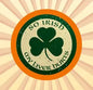 Round pinback button with green shamrock and 'So Irish' slogan, orange border