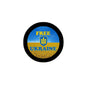 Free Ukraine pinback button with blue-yellow shield and text, round 2.25 in