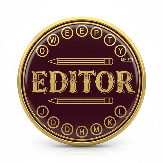 Editor pin with pencils and keyboard keys