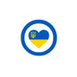 Blue circular heart pin with Ukraine flag and gold trident emblem