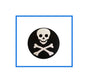 Skull and crossbones enamel pin with black circular background