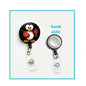 Felt penguin nurse badge reel with heart and rose, retractable badge holder and key clip