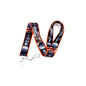 Themed lanyard with red-and-navy print and metal hook keyring holder