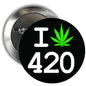 2.25-inch pinback button badge with I 420 and green cannabis leaf