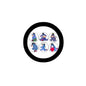 Round cartoon animal pinback button, black border, 1.25-inch