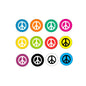 Set of 12 colorful round peace sign badge pins with peace symbol enamel