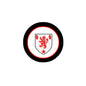 3-inch circular coat of arms magnet with red heraldic shield on white center