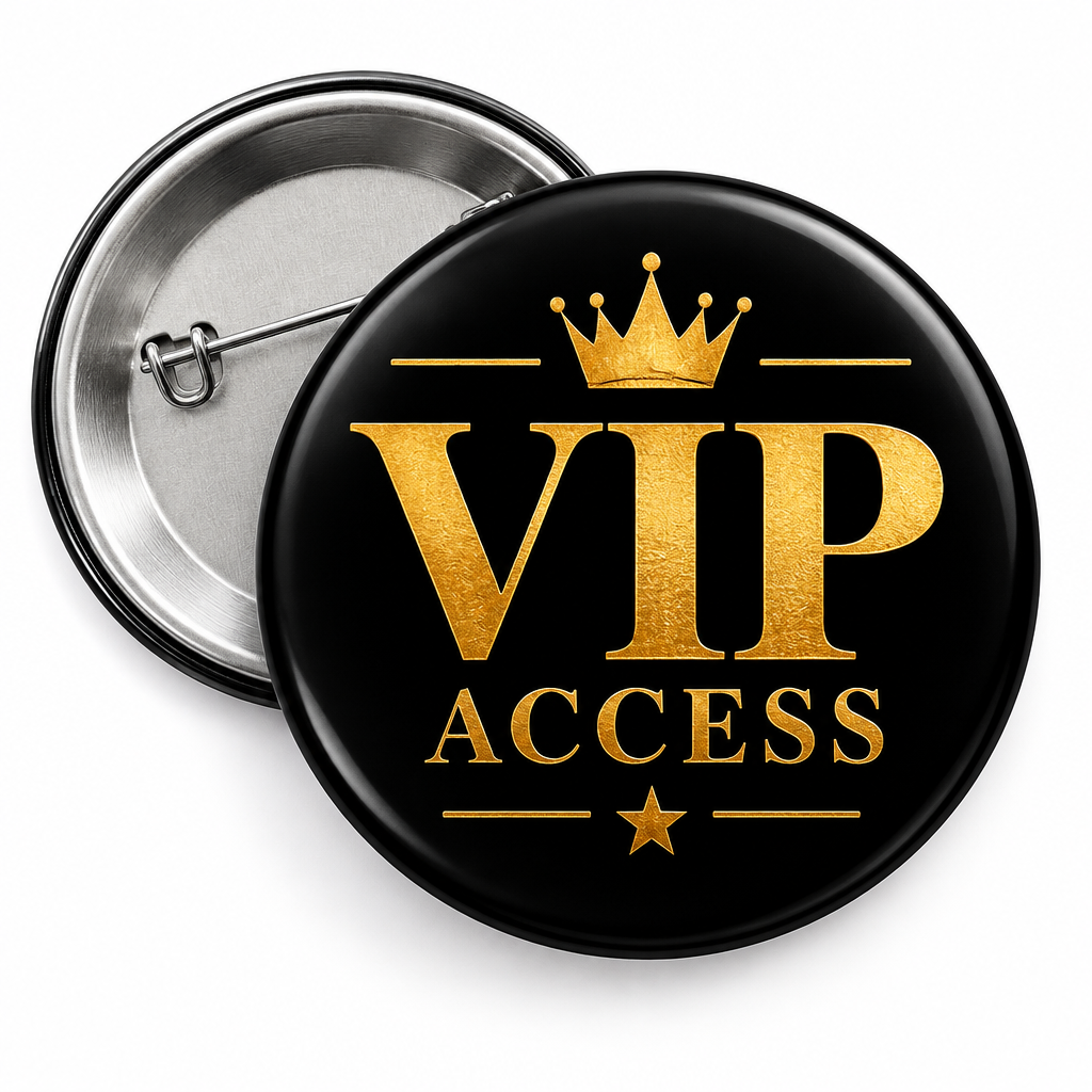 Elegant VIP Black Access Badge Pin Button 2.25-inch