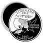 Round 2.25-inch magnet coin with Louisiana map and 'Louisiana Purchase' text