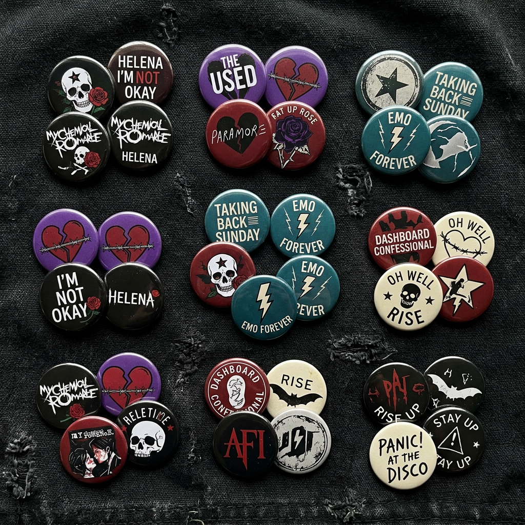 Emo Bands Pin Button 1.25-inch 30 Pcs