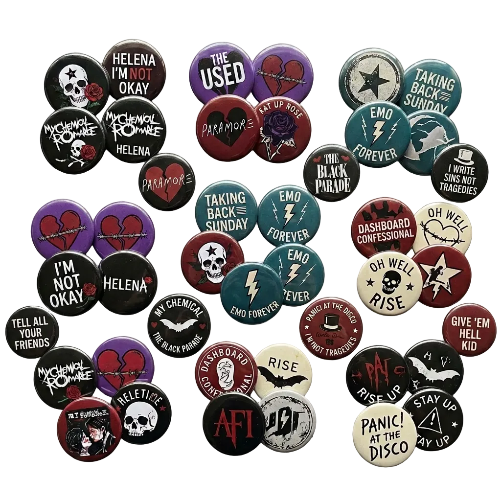 Emo Bands Pin Button 1.25-inch 30 Pcs